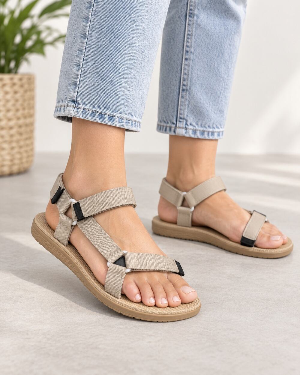 WateLves Beige Sport Sandals Adjustable Straps NWT